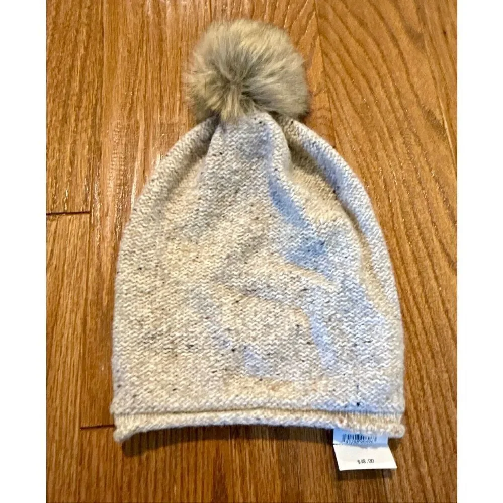 Madewell NWR sand brown wool blend faux fur pom hat